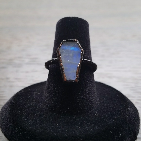 MeadowstoneCrafts Jewelry - Electroformed Rainbow Moonstone coffin ring goth